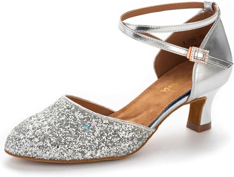 1920s Shoes for Women Salsa Ballroom Dance Shoes for Woman Low Heels Dancing Pumps for Latin Tango Flapper Character Party Glitter Shoe