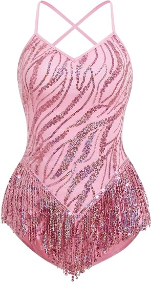 Fringe Sequin Bodysuit Women Sparkly Tassel Latin Jazz Salsa Dance Costume Acrobat Leotard