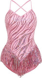 Fringe Sequin Bodysuit Women Sparkly Tassel Latin Jazz Salsa Dance Costume Acrobat Leotard