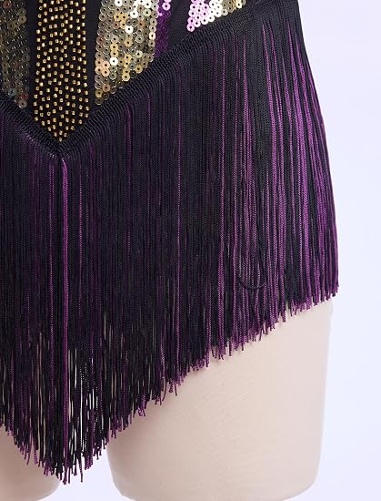 Women Sexy Fringe Bodysuit Open Back Sparkly Sequins Tassel Latin Jazz Dance Outfits Trapeze Acrobat Circus Costume