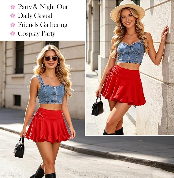 Women's Latin Dance Skirt Practice Dress Ruffle Pleated Mini Shorts Skirt Ballroom Salsa Tango