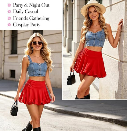 Women's Latin Dance Skirt Practice Dress Ruffle Pleated Mini Shorts Skirt Ballroom Salsa Tango