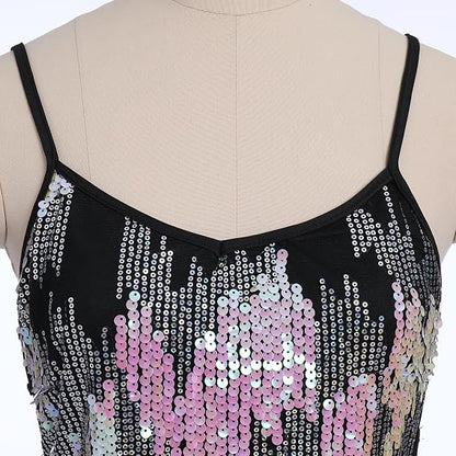 Women Sparkly Sequin Tassel Fringe Bodysuit Cami Strap Latin Dance Leotard Jumpsuit Festival Rave Outfits
