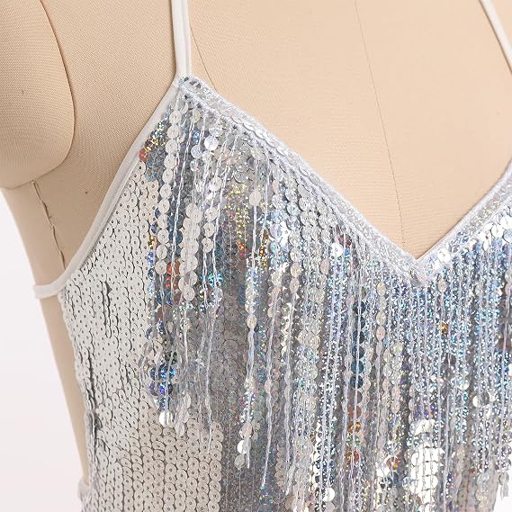 Women Sequin Fringe Bodysuit Sparkly Tassel Leotard Romper Latin Dance Dress Sexy Festival Rave Party Outfits