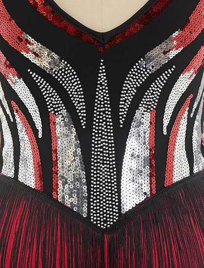 Women Sexy Fringe Bodysuit Open Back Sparkly Sequins Tassel Latin Jazz Dance Outfits Trapeze Acrobat Circus Costume