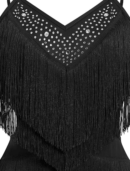 Women Sexy Tassel Fringe Bodysuit Rhinestone Romper Latin Jazz Dance Acrobat Costume Ballroom Dancing Leotard Rave Outfits