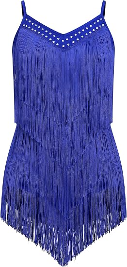 Women Sparkly Rhinestone Fringe Latin Dance Bodysuit Open Back Rave Tassel Jazz Salsa Ballroom Dance Costume
