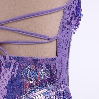 Sexy Sequins Fringe Bodysuit Halter Lace Up Back Jazz Latin Dance Tassel Leotard Acrobat Costume Rave Concert Outfits