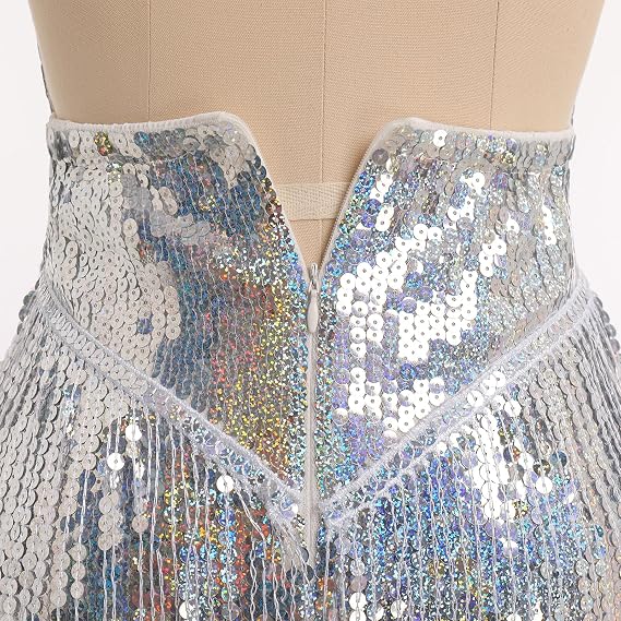 Sexy Sequins Fringe Bodysuit Halter Lace Up Back Jazz Latin Dance Tassel Leotard Acrobat Costume Rave Concert Outfits