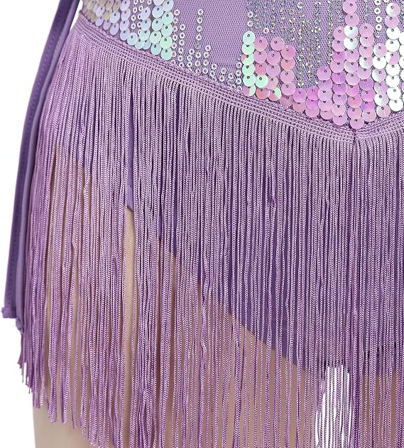 Women Sparkly Sequin Tassel Fringe Bodysuit Cami Strap Latin Dance Leotard Jumpsuit Festival Rave Outfits