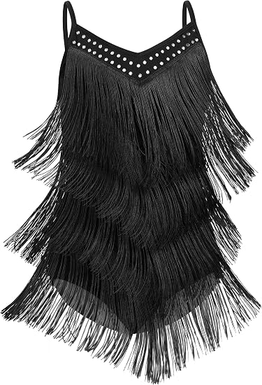 Women Sparkly Rhinestone Fringe Latin Dance Bodysuit Open Back Rave Tassel Jazz Salsa Ballroom Dance Costume