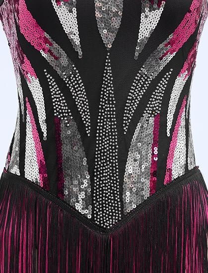 Women Sexy Fringe Bodysuit Open Back Sparkly Sequins Tassel Latin Jazz Dance Outfits Trapeze Acrobat Circus Costume