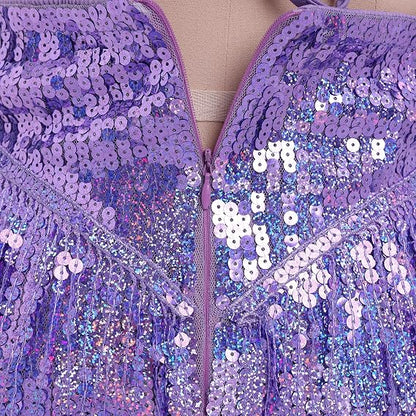 Sexy Sequins Fringe Bodysuit Halter Lace Up Back Jazz Latin Dance Tassel Leotard Acrobat Costume Rave Concert Outfits