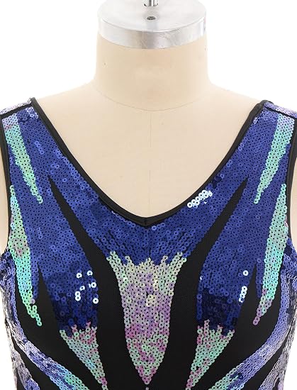 Sequin Fringe Bodysuit Latin Dance Costume Dance Outfit for Women | Glitter Mesh V-Neck Backless Dress Latin Samba Salsa Dancewear Showgirl Trapeze Acrobat Outfit for Ballroom Party Carnival