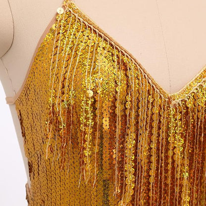 Women Sequin Fringe Bodysuit Sparkly Tassel Leotard Romper Latin Dance Dress Sexy Festival Rave Party Outfits
