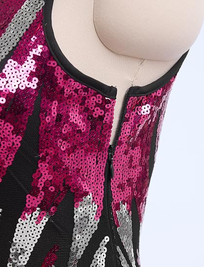 Women Sexy Fringe Bodysuit Open Back Sparkly Sequins Tassel Latin Jazz Dance Outfits Trapeze Acrobat Circus Costume