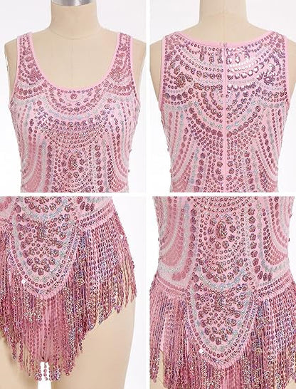 Women Sexy Sequin Fringe Bodysuit Sparkly Tassel Latin Jazz Dance Leotard Glitter Romper Trapeze Acrobat Costume Rave Outfits