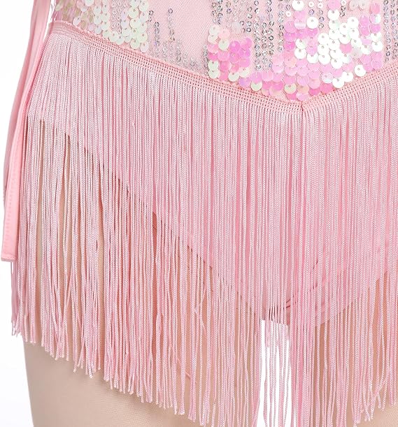 Women Sparkly Sequin Tassel Fringe Bodysuit Cami Strap Latin Dance Leotard Jumpsuit Festival Rave Outfits