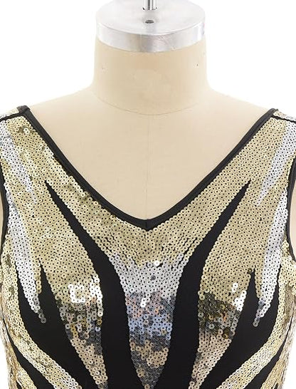 Sequin Fringe Bodysuit Latin Dance Costume Dance Outfit for Women | Glitter Mesh V-Neck Backless Dress Latin Samba Salsa Dancewear Showgirl Trapeze Acrobat Outfit for Ballroom Party Carnival