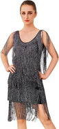 Sparkly Fringe Dress for Women Glitter Tassel Latin Dance Dress V-Neck V-Back Ballroom Jazz Salsa Competition Costume