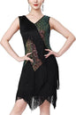 Women Sexy Fringe Latin Dance Dress Sequins Flapper Tassel Jazz Costume Sleeveless V-Neck Dancing Party Outfit