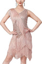 Women Sexy Fringe Latin Dance Dress Sequins Flapper Tassel Jazz Costume Sleeveless V-Neck Dancing Party Outfit