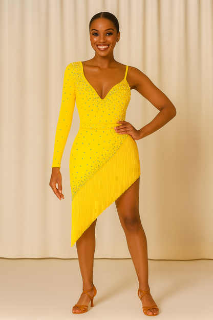 Yellow Salsa Bachata Ballroom Fringe Dress