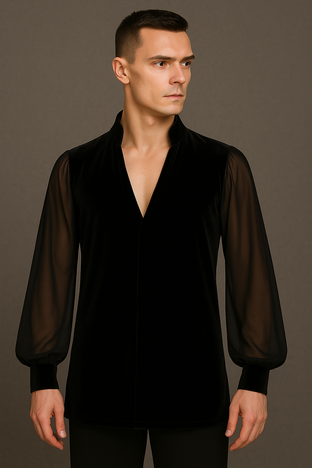 Dance Ballroom Salsa Bachata Men's Velvet Shirt with Stand Up Collar
