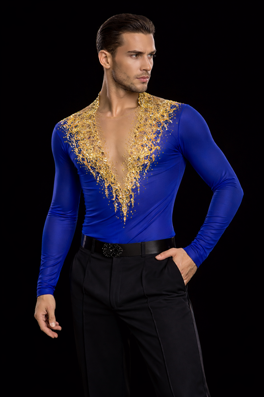 Men’s Royal Blue & Gold Latin Dance Shirt