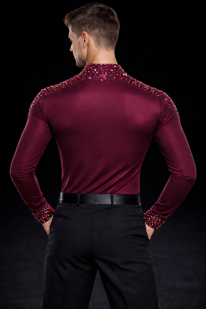 Burgundy men’s Latin dance shirt