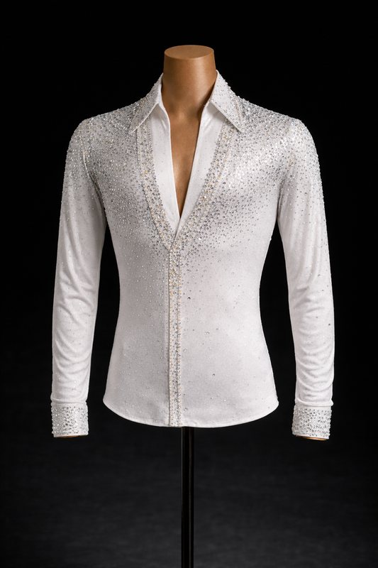 Elegant white Latin dance shirt