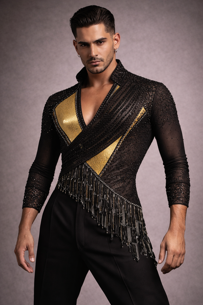 Black and gold salsa bachata dance shirt