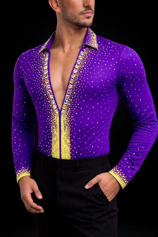 Purple and neon yellow salsa bachata dance shirt
