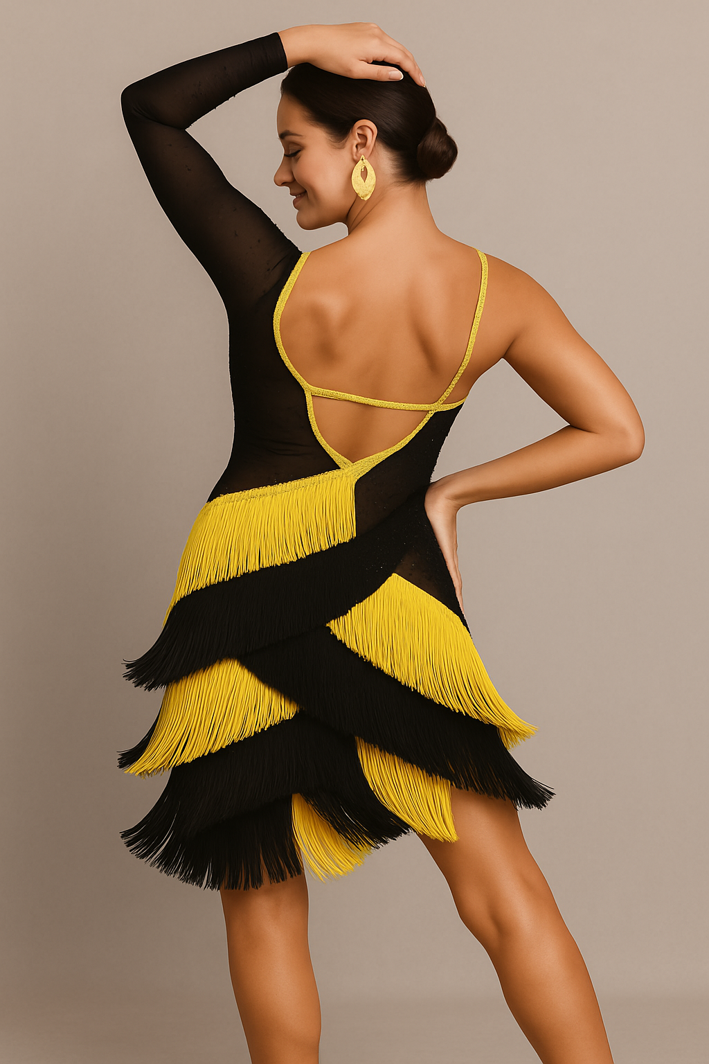 Yellow and Black Salsa Bachata Ballroom Fringe Dress