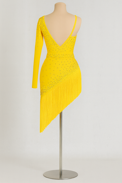 Yellow Salsa Bachata Ballroom Fringe Dress