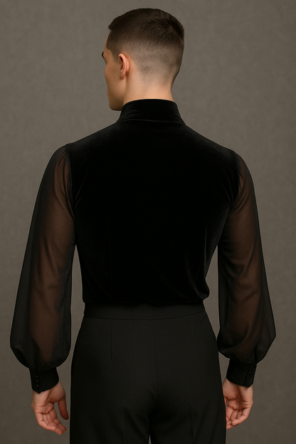 Dance Ballroom Salsa Bachata Leotard Men's Velvet Shirt with Stand Up Collar