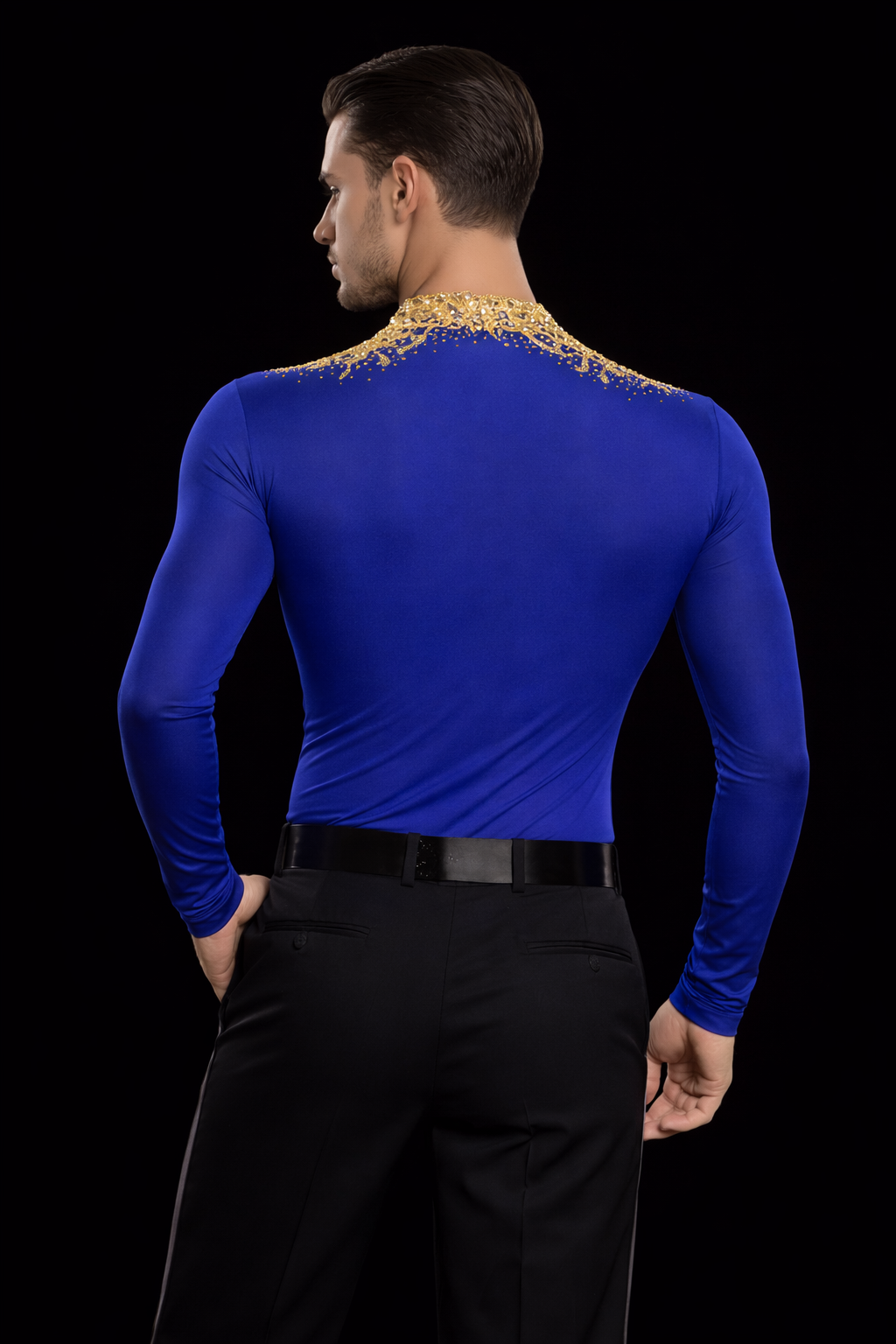 Men’s Royal Blue & Gold Latin Dance Shirt