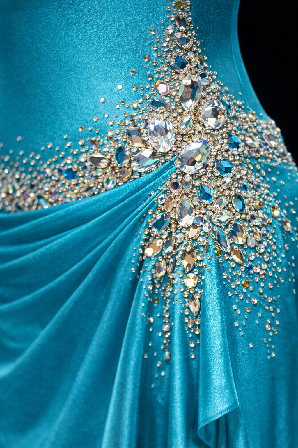 Turquoise Latin competition dress, salsa, bachata costume