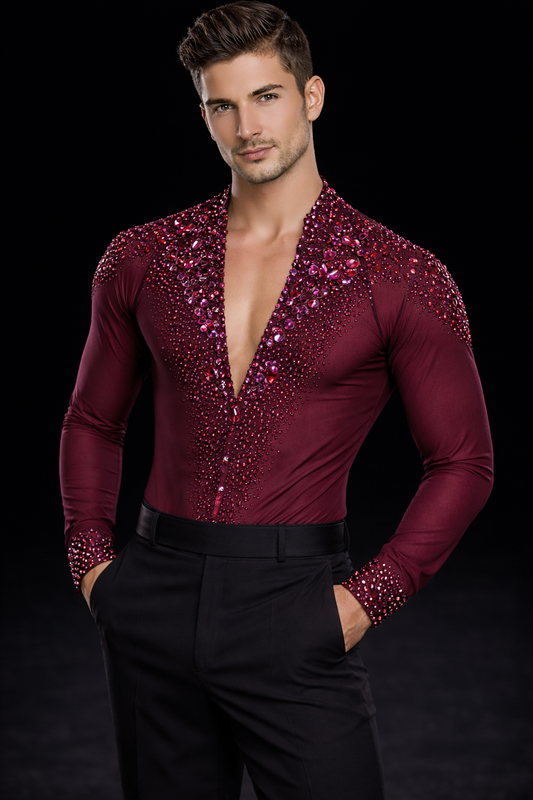 Burgundy men’s Latin dance shirt