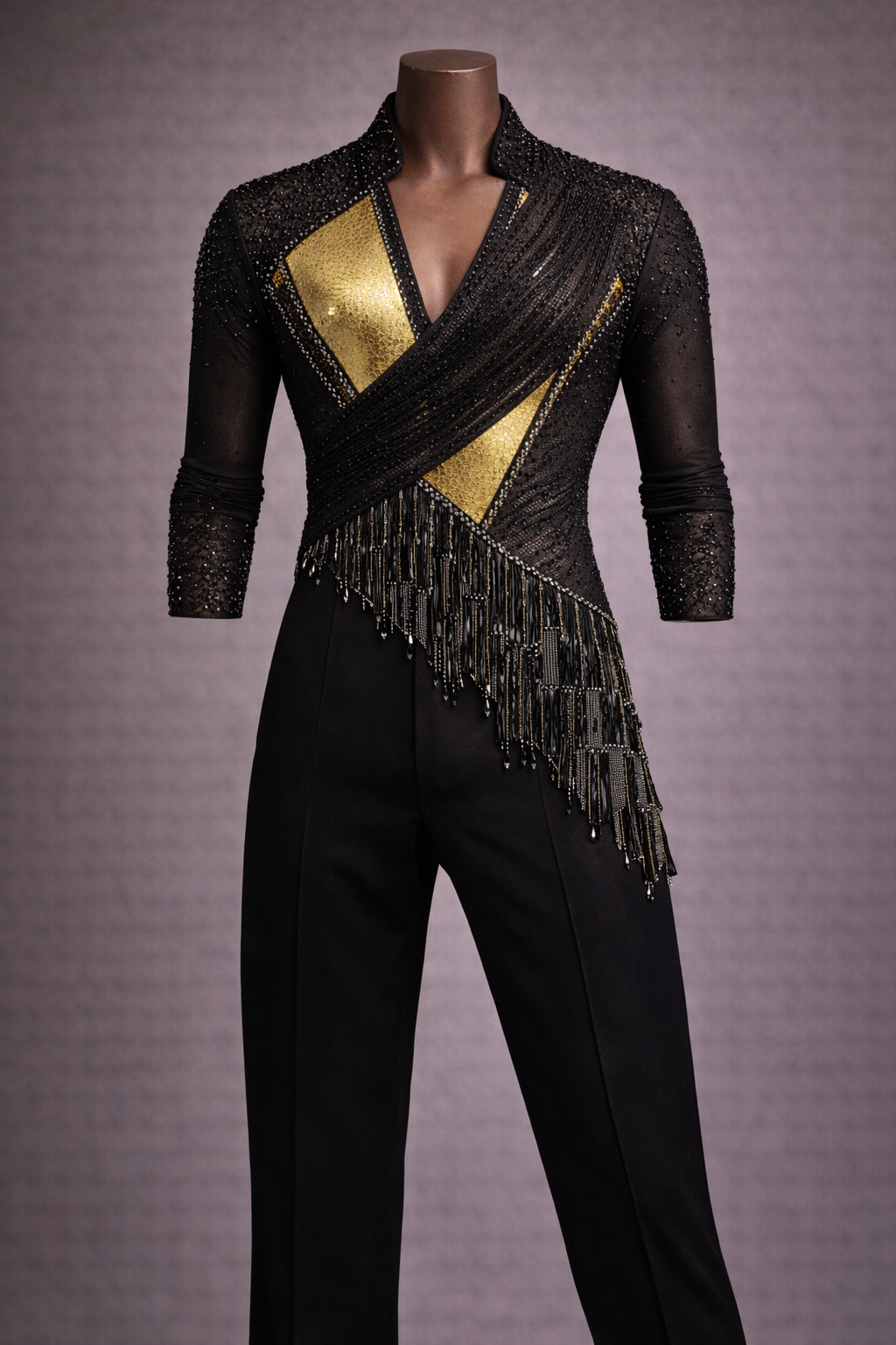 Black and gold salsa bachata dance shirt