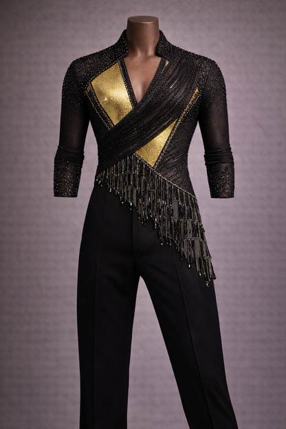 Black and gold salsa bachata dance shirt