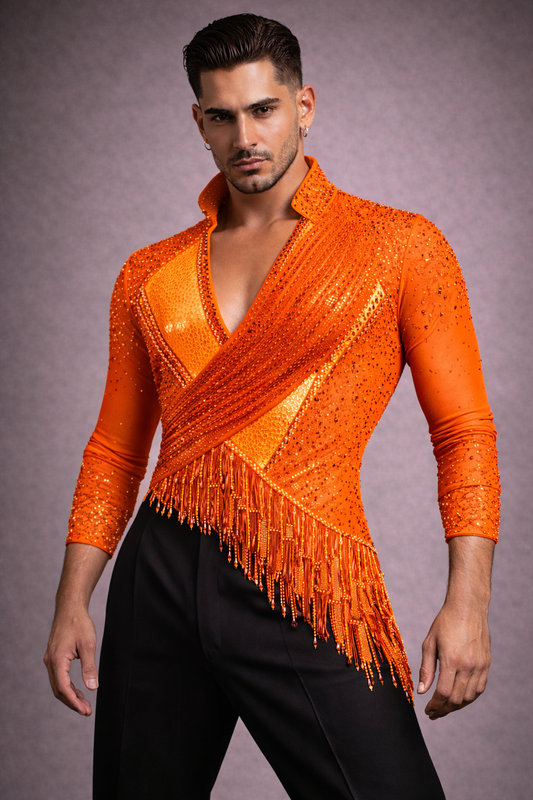 Metallic orange salsa bachata dance shirt
