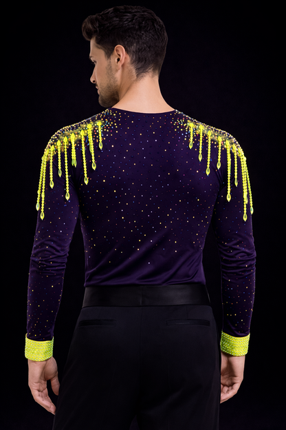Men’s Latin Dance Shirt – Dark Purple & Neon Yellow