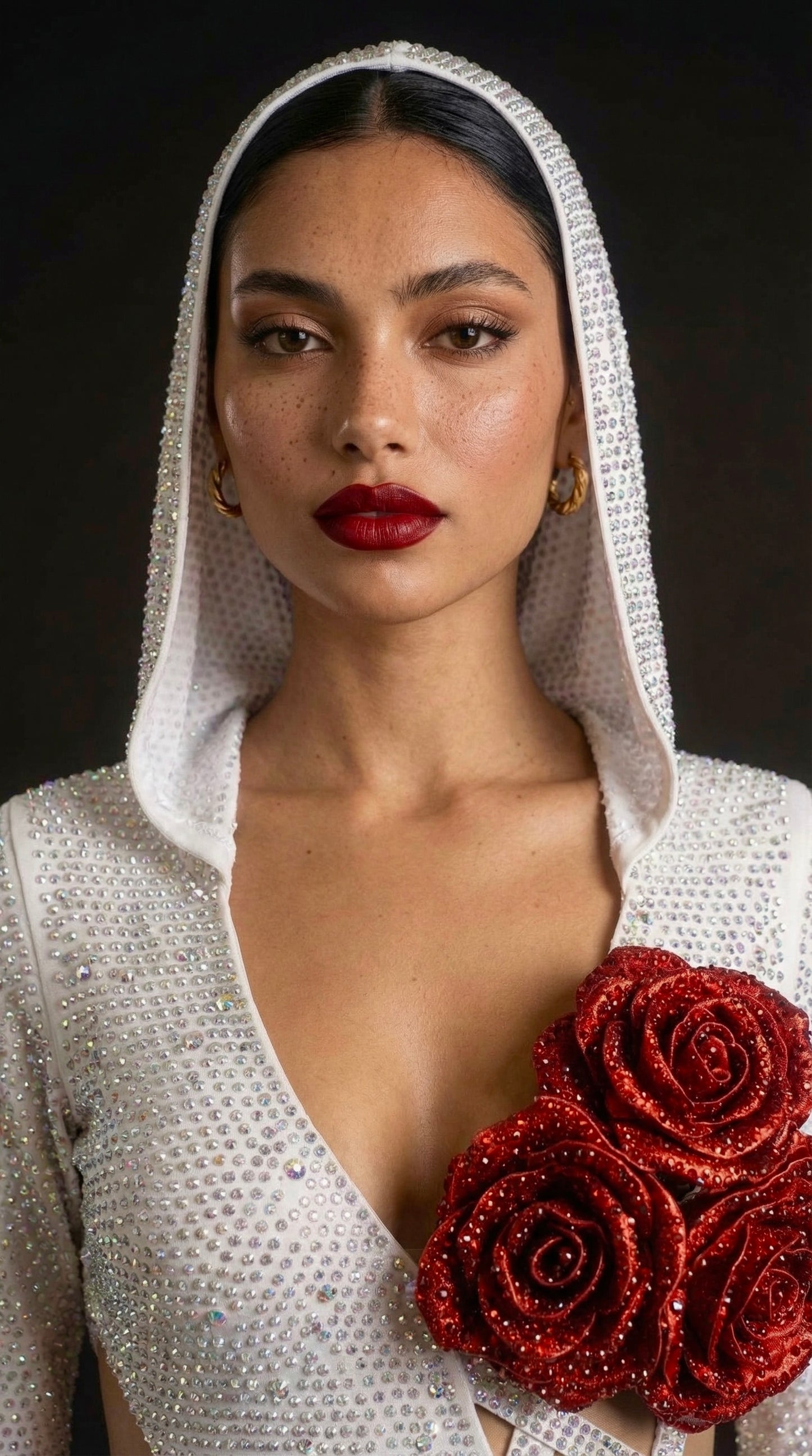 Crimson Rose Crystal Hooded Performance Bodysuit