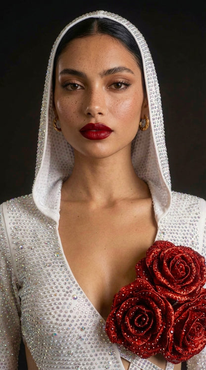 Crimson Rose Crystal Hooded Performance Bodysuit