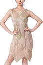 Women Sexy Fringe Latin Dance Dress Sequins Flapper Tassel Jazz Costume Sleeveless V-Neck Dancing Party Outfit
