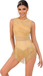 Rhinestone Fringe Bodysuit Women Sparkly Tassel Romper Dress Mesh Latin Jazz Dance Leotard Rave Outfits Disco Pole Dancewear