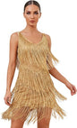 Sparkly Fringe Dress for Women Glitter Tassel Latin Dance Dress V-Neck V-Back Ballroom Jazz Salsa Competition Costume