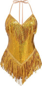 Sexy Sequins Fringe Bodysuit Halter Lace Up Back Jazz Latin Dance Tassel Leotard Acrobat Costume Rave Concert Outfits