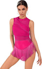 Rhinestone Fringe Bodysuit Women Sparkly Tassel Romper Dress Mesh Latin Jazz Dance Leotard Rave Outfits Disco Pole Dancewear